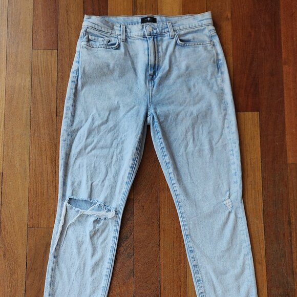 7 For All Mankind Light Wash "The High Wash Skinny" Jeans Size 30 - Picture 2 of 16